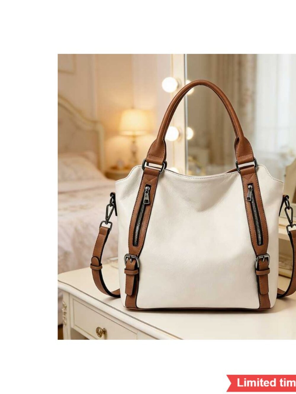 Genuine Leather Large Capacity Tote Crossbody Bag with Adjustable Strap